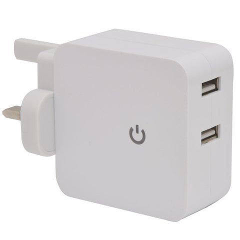 dual 2 port mains plug usb charging charger