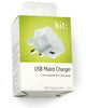 Kit  USB 3 Pin Uk Mains Charger in White. USBMCWH